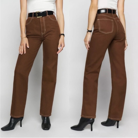 Reformation Cowboy High Rise Straight Jeans Chocolate Womens Size 23 - Picture 2 of 13